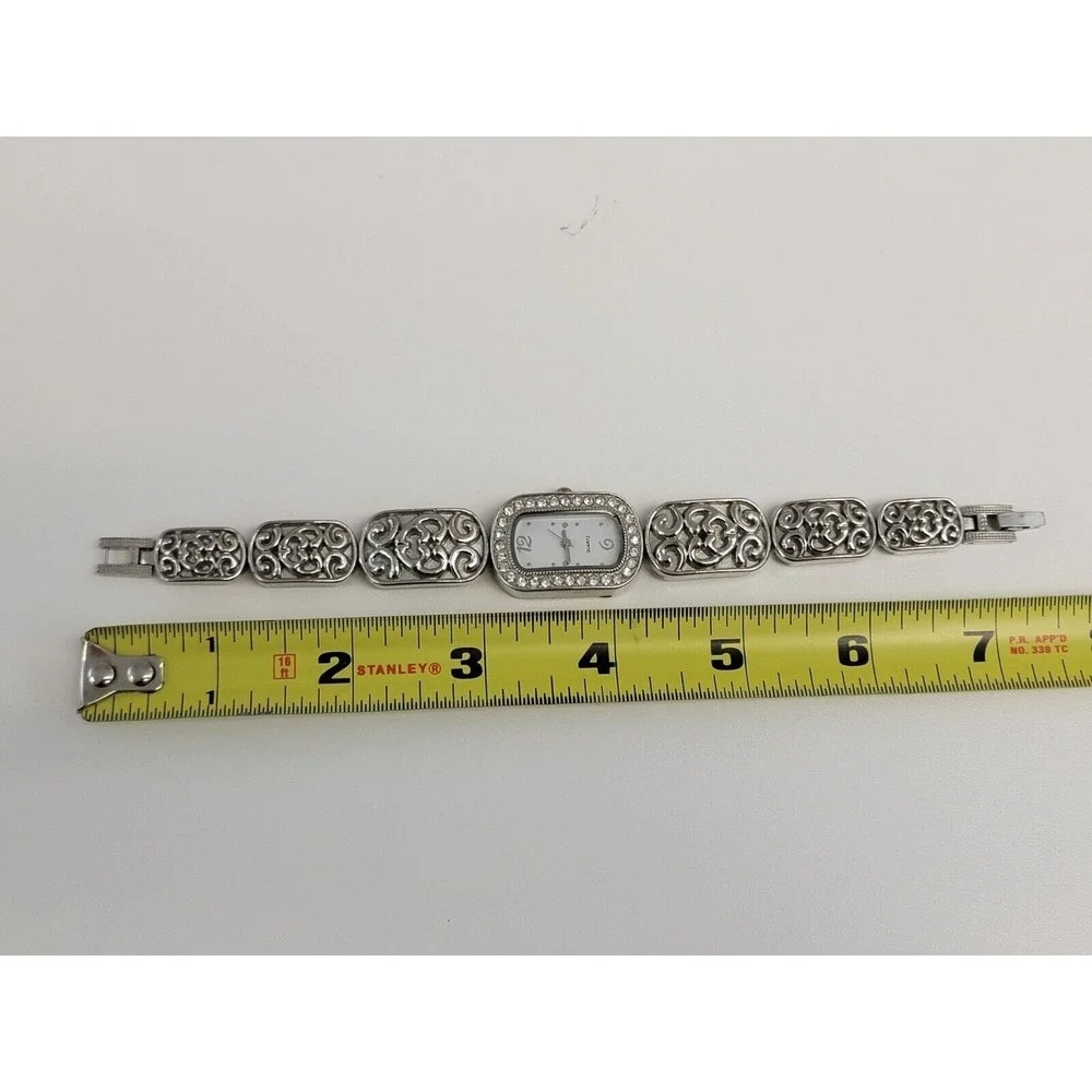 Allude Ladies Gemmed Quartz Watch 22mm Oval Silver‎ Tone Metal Heart Link